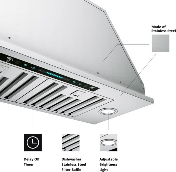 IKTCH 30 inch Built-in/Insert Range Hood 900 CFM, Ducted/Ductless Convertible Duct, Stainless Steel Kitchen Vent Hood with 4 Speed Gesture Sensing&Touch Control Panel(IKB01-30)