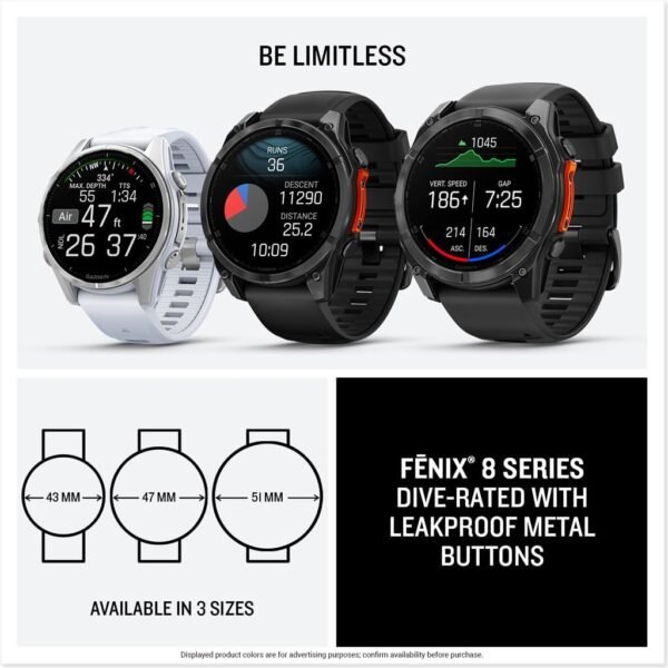 Garmin fēnix® 8 – 47 mm, AMOLED, Sapphire, Premium Multisport GPS Smartwatch, Long-Lasting Battery Life, Dive-Rated, Built-in LED Flashlight, Titanium with Spark Orange/Graphite Band