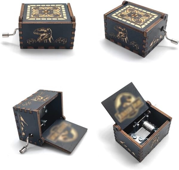 Bolunlun Jurassic music box, wooden hand-cranked music box, wooden toy for movie fans, gift for boyfriend and kids, perfect for Valentine's Day, birthday, Halloween and Christmas. (Jurassic song)