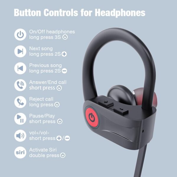 Boean Bluetooth Headphones, Wireless Headphones with 16 Hours Playtime Bluetooth 5.3 Wireless Earbuds HD Deep Bass Stereo Sound Isolation IPX7 Waterproof Earphones for Workout Running Sports