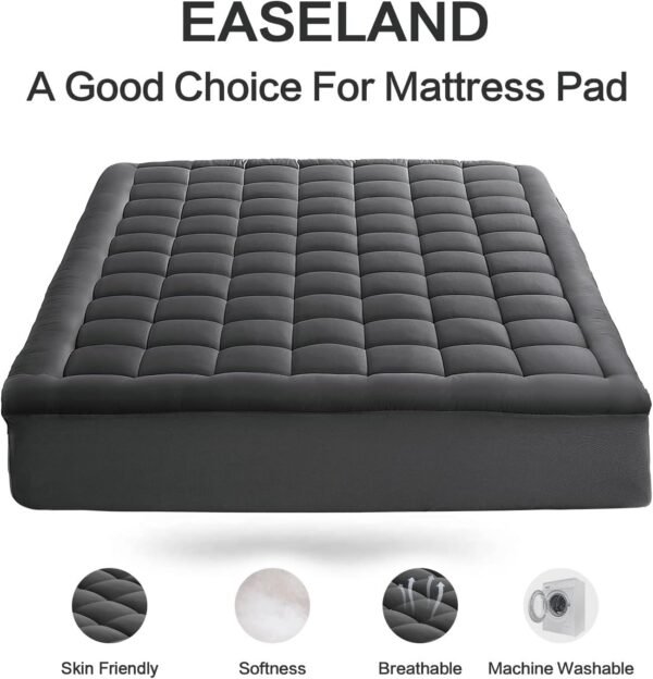 EASELAND Full Size Mattress Pad Pillow Top Cover Quilted Fitted Protector Cotton Top 8-21" Deep Pocket Cooling Mattress Topper (54x75 Inches, Dark Grey)