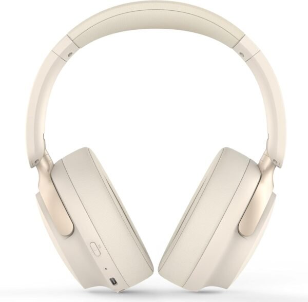 RORSOU B8 Bluetooth Headphones Over Ear, 6 EQ Music Modes and 50H Playtime Deep Bass Wireless Headphones with Mic, Lightweight Folding HiFi Stereo Headset for iPad/Travel/Tablet/PC/Home Beige White