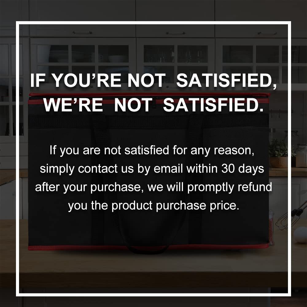 Bodaon Insulated Food Delivery Bag - Hot & Cold Meal Carrier, Catering/Doordash Pizza Warmer, Grocery Tote, Cooler Bag for Parties (Black-Red, 1Pk)