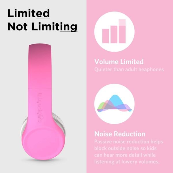 LilGadgets Connect+ Girls Headphones for School Wired with Microphone, Volume Limiting for Safe Listening, Adjustable Headband, Cushioned Earpads for Comfort, Kids Headphones for School, Pink