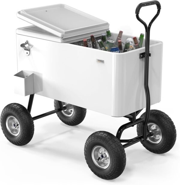VINGLI 80 Quart Wagon Rolling Cooler Ice Chest, w/Long Handle and 10" Wheels, Portable Beach Patio Party Bar Cold Drink Beverage, Outdoor Park Cart on Wheels
