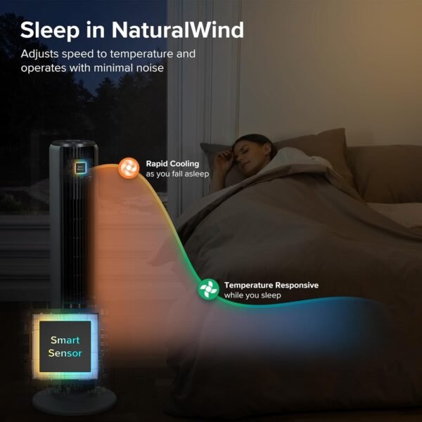 LEVOIT Tower Fan for Bedroom, 25ft/s Standing Fan that Blows Cold Air for Home, Quiet 28dB for Sleep, Remote, 90° Oscillation, 12H Timer, 5 Speeds, 4 Modes with Smart Sensor, Bladeless 36 inch, White