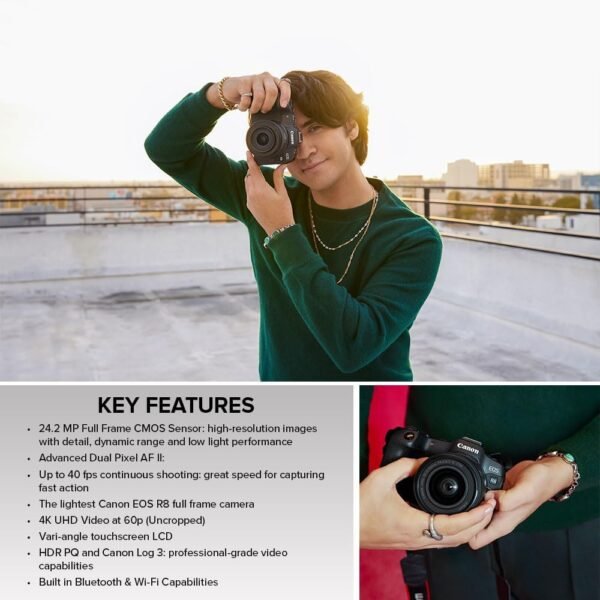 Canon EOS R8 Mirrorless Camera RF24-50mm F4.5-6.3 is STM Lens Kit, Full-Frame Hybrid Camera, 24.2 Megapixel CMOS Image Sensor, 4K Video, Content Creator Vlogging Camera, Black
