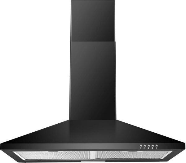 SNDOAS Black Range Hood,Wall Mount Range Hood 30 inch,Stainless Steel Range Hood with Ducted/Ductless Convertible,Stove Vent Hood,Aluminum Filters,3 Speed Exhaust Fan,LED Light,Button Control