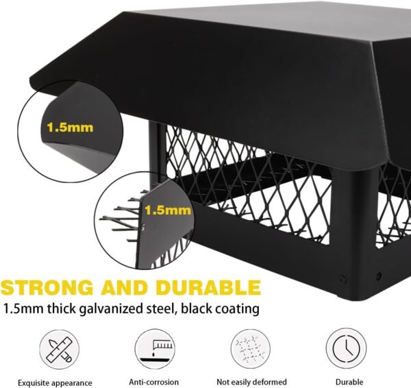 Black Galvanized Steel Chimney Cover - Heavy Chimney Cap 12 x16 inch, Single Bolt-On Chimney Fireplace Cover, Chimney Flue Cover to Fit On Existing Flue Tiles, Chimney Vent Cap with Hood Plate
