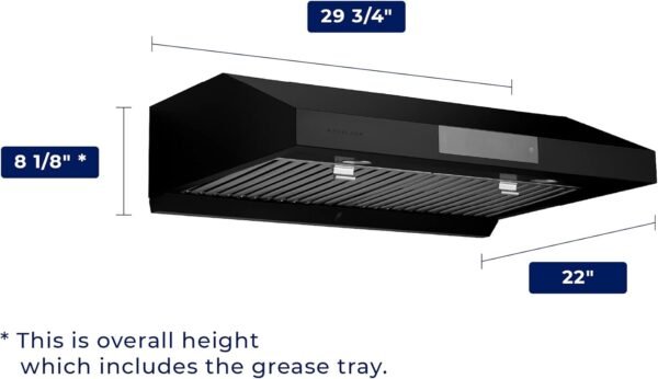 Hauslane 30 Inch - Under Cabinet Range Hood, Stainless Steel Hood, Vent Hood 30 Inches, Stove Vent Hood for Kitchen, Kitchen Vent Hoods 30 Inch with LED - Chef Series PS18