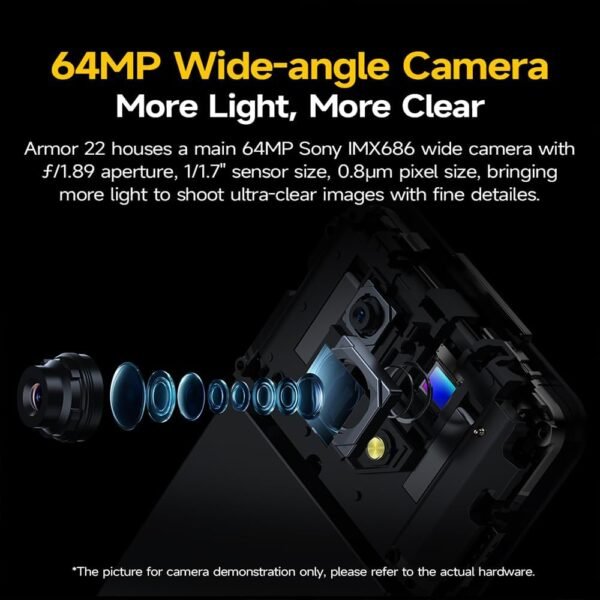 Ulefone Armor 22 Pro 256GB Unlocked Rugged Smartphone, MTK G96 Android 14 Cell Phone, 64MP+64MP Night Vision Camera, 6.58" FHD+, 6600mAh 33W, Dual SIM 4G Rugged Phone Unlocked, NFC GPS OTG FM, Black