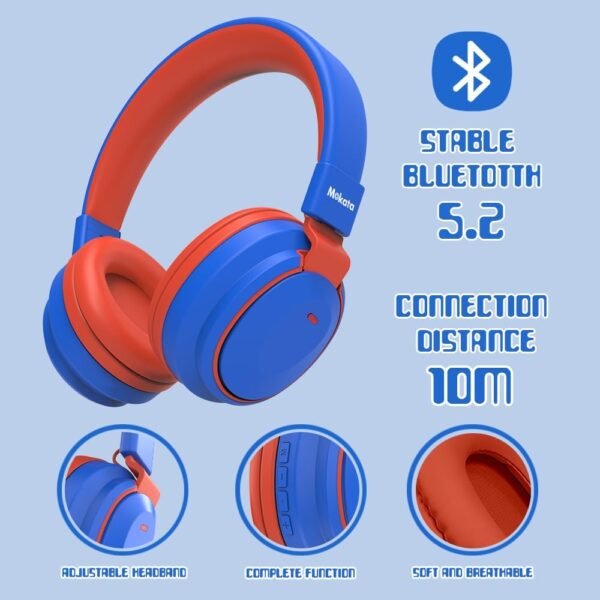 Kids Headphones Bluetooth 5.3 Wireless 60H Play Time Volume Limited 85/110dB Over Ear Foldable Headset with Cable Aux Mic for iPad Notebook Boy Girl Travel School Tablet Blue