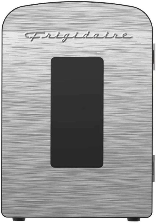 Frigidaire Portable 9-Can Mini Cooler Fridge, 5L, Brushed Stainless Rugged, Window, EFMIS189-SS, Clear Door, Glass
