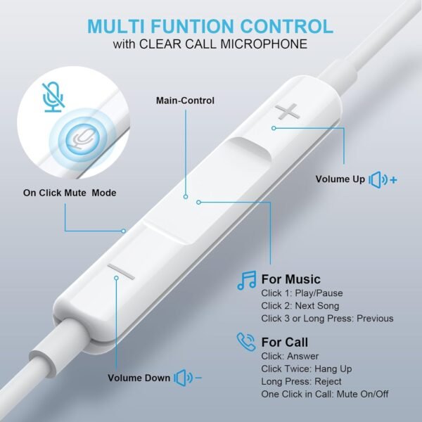 2 Pack for Apple Earbuds Wired [Clear Call], [MFi Certified] 3.5mm Headphones with Microphone Volume Control HiFi Stereo for iPhone/iPad/Kindle/Weather Radio