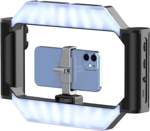 ULANZI Smartphone Video Rig with Light, U-Rig Light Cell Phone Handheld Stabilizer with Ring Light 2500K-9000K CRI 90+ for Filmmaking Live Steam YouTube Video Recording, with 5000mAh Build-in Battery