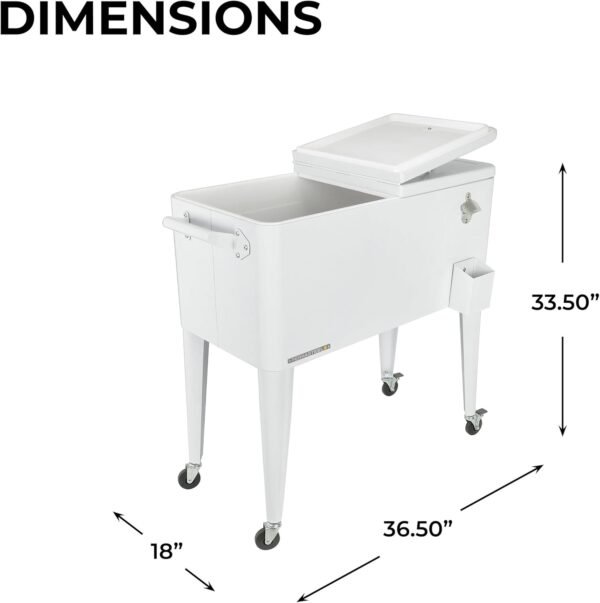Permasteel 80-Qt Classic Outdoor Patio Cooler for Outside, Beverage Bar Cart With Wheels & Handles, Retro Design