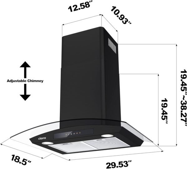CIARRA Black Range Hood 30 inch with Soft Touch Control 450 CFM Stove Vent Hood for Kitchen with 3 Speed Exhaust Fan Auto Shut Off Function CAB75502