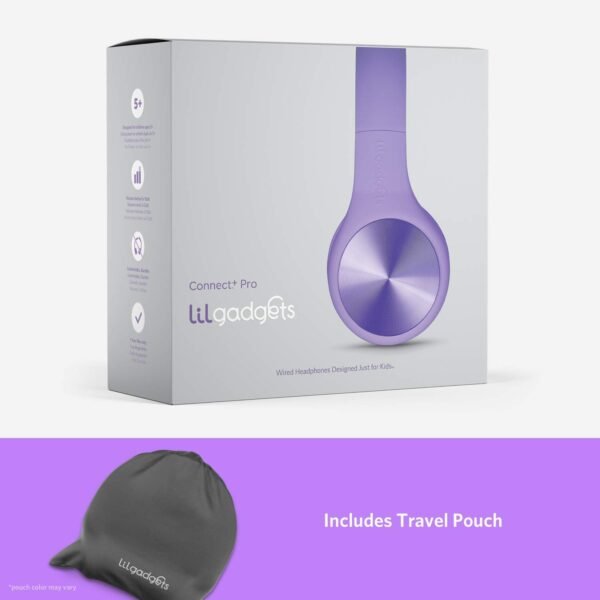 LilGadgets Connect+ Pro Wired Kids Headphones for School with Microphone, Volume Limiting & Noise Reduction Over-Ear Headset with Cord, SharePort Technology & SoftTouch Padding, Purple