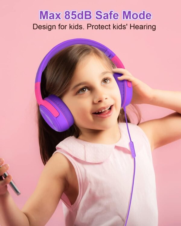 ELECDER Kids Headphones, S8 Wired Headphones for Kids with Microphone for Boys Girls, Adjustable 85dB/94dB Volume Limited, 3.5 mm Jack for School/Kindle/Smartphones/Tablet/Airplane Travel(Purple/Red)