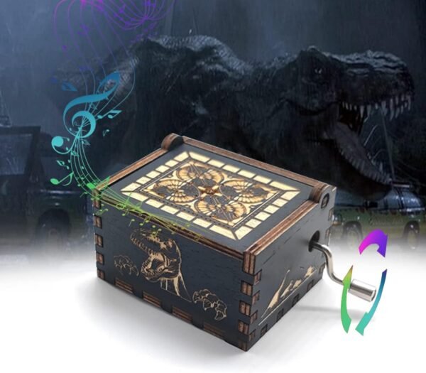 Bolunlun Jurassic music box, wooden hand-cranked music box, wooden toy for movie fans, gift for boyfriend and kids, perfect for Valentine's Day, birthday, Halloween and Christmas. (Jurassic song)