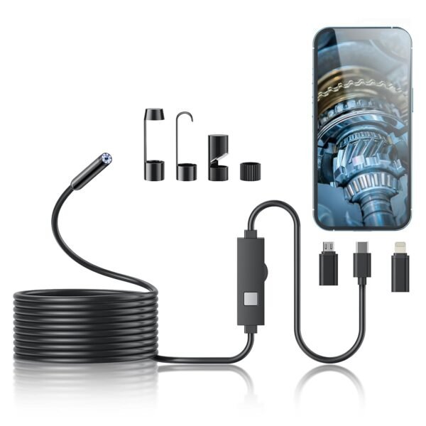 Endoscope Camera with Light,1920P HD Borescope Tools with 8 Adjustable LED Lights, Endoscope with Semi-Rigid Snake Camera, IP67 Waterproof Inspection Borescope for iOS and Android-16.4ft Single Lens