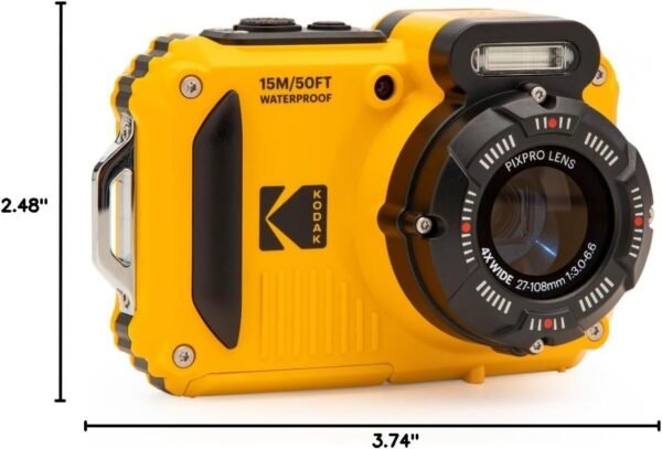 KODAK PIXPRO WPZ2 Rugged Waterproof Shockproof Dustproof WiFi Digital Camera 16MP 4X Optical Zoom 1080P Full HD Video Vlogging Camera 2.7" LCD (Yellow)