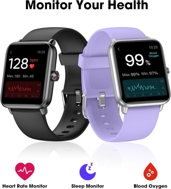 Smart Watch, Fitness Tracker with Heart Rate Monitor, Blood Oxygen, Sleep Tracking, 1.5 Inch Touchscreen Smartwatch for Android iOS Swimming Waterproof Pedometer Step Calories Tracker for Women Men