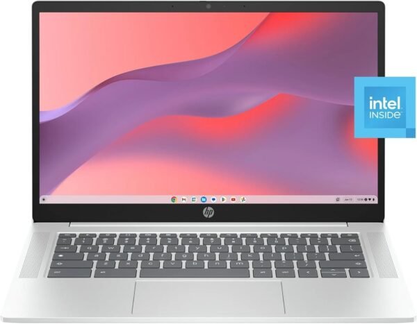 HP 14a Chromebook in Sparkly White 14in HD Intel Quad Core up to 3.7Ghz 4GB DDR5 128GB Storage WiFi Webcam 4K Grahics Chrome OS (14a-nf – Renewed)