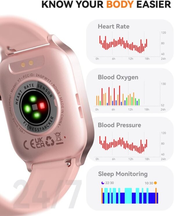 Smart Watch for Men Women- Answer/Make Call, IP68 Waterproof Fitness Tracker Watch with Heart Rate Monitor Sleep Step Counter (Pink, 1.83)