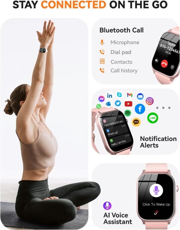 Smart Watch for Men Women- Answer/Make Call, IP68 Waterproof Fitness Tracker Watch with Heart Rate Monitor Sleep Step Counter (Pink, 1.83)