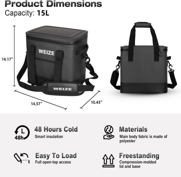 WEIZE 24 Can Soft Cooler,Insulated Lunch Bag,15L Floating Cooler Leak-Proof with Zipper,Portable Ice Chest Bag for Beach, Drink, Beverage, Travel, Camping, Picnic, Car, Trips