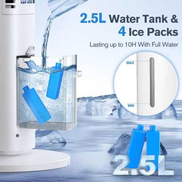 Windowless Portable Air Conditioners, 36’’ Evaporative Air Cooler w/Remote, 2.5L Water Tank & 4 Ice Packs, 12H Timer Auto-off, 70° Oscillating, Quiet Cooling Tower Fan For Bedroom Living Room Office