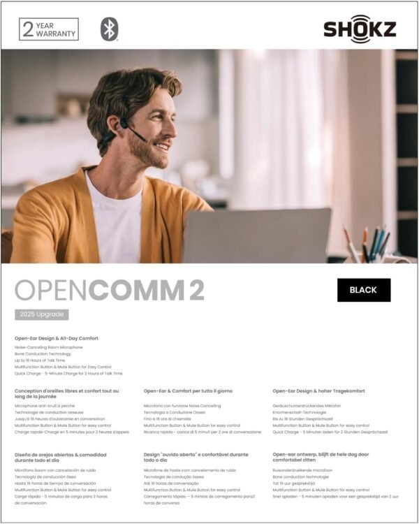 OpenComm2 2025 Upgrade - Open-Ear Bone Conduction Headphones, Wireless Bluetooth Headset with Noise Canceling Mic & Mute Button for Work Calls and Meetings, 16 Hour Talk Time for Mobile & PC - C120