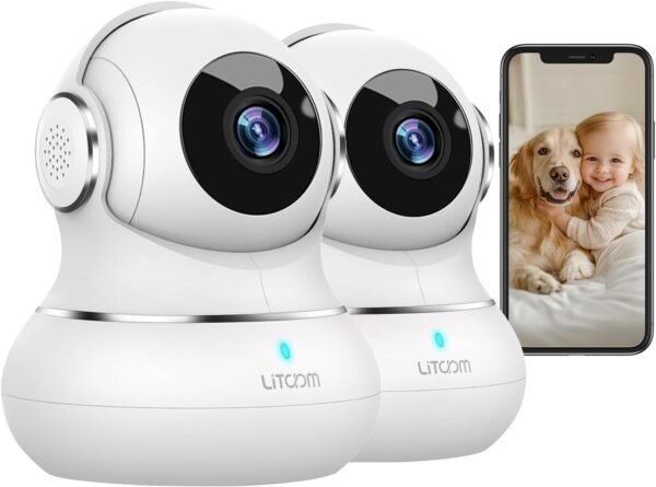 litokam 360 Cameras for Home Security 2K, 2 Pack Indoor Security Camera for Baby/Pet/Nanny with Night Vision, 2.4 GHz Smart WiFi Cam with Motion Detection & Two Way Audio