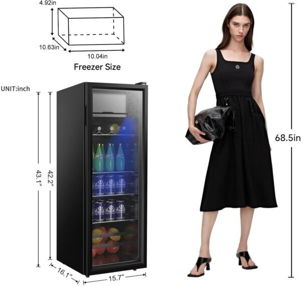 Beverage Refrigerator 4.5Cu.ft Mini Small Fridge 120 Cans with Glass Door Drink/Wine/Beer Cooler Office/Bar/Bedroom Compact Refrigerator