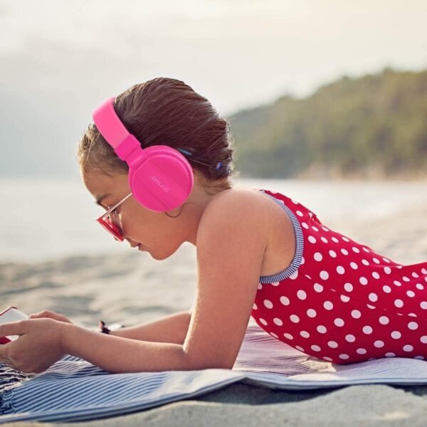 gorsun Kids Headphones, Lightweight Stereo Wired Toddler Headphones, Adjustable Headband Children's Headset for Smartphones Computer Pad Earphones(Pink)