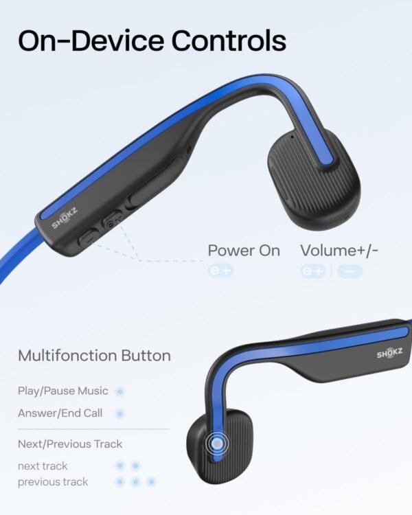 SHOKZ OpenMove - Open-Ear Bluetooth Sport Headphones, Bone Conduction Wireless Earphones, Sweatproof for Running and Workouts, with Sticker Pack(Blue)