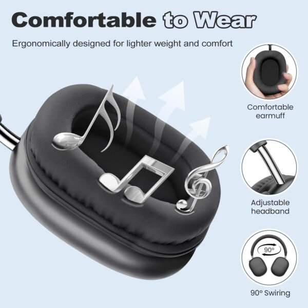 Wireless Headphones Over-Ear Bluetooth Adjustable 42 Hours of Listening Time Volume Control, Fitting in Gaming/Running/Sports Headphones for iPhone/Android/Samsung -Space Grey