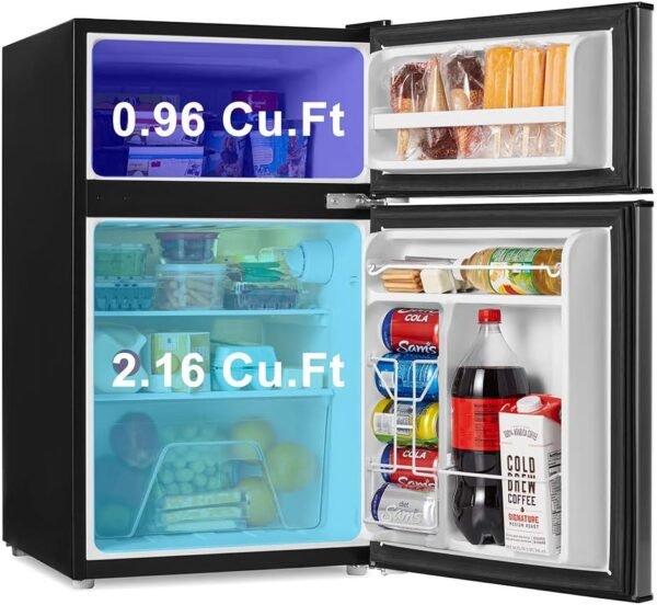 Walsh Compact Refrigerator, Dual Door Fridge, Adjustable Mechanical Thermostat with Freezer, Reversible Doors, 3.1 Cu.Ft, Black
