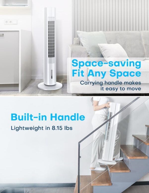 BALKO Evaporative Air Cooler, 35" Windowless Air Conditioner Portable, 3 Speeds, 1.2L Water Tank, 3 Ice Packs, 20ft Remote, 7H Timer, No Hose No Window Needed,70° Oscillating Portable AC Unit for Room