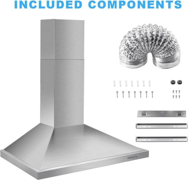 Wall Mount Range Hood 30 inch with Ducted/Ductless Convertible Duct, Stainless Steel Chimney-Style Over Stove Vent Hood with LED Light, 3 Speed Exhaust Fan, 450 CFM