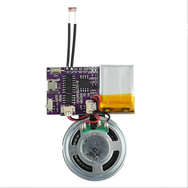 MP3 Music Sound Chips, Voice Module, Light Sensor Control Activated,16 MB Sound Module for Crafts, Christmas, New Year Greeting Cards, Box with Speaker Lithium Battery Powered USB Cable.