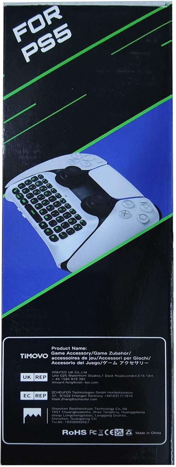 TiMOVO PS5 Controller Keyboard with Green Backlight, Wireless Bluetooth Keypad Chatpad for Playstation 5 Controller, Mini Game Keyboard Built-in Speaker with 3.5mm Audio Jack for PS5 Accessories,White