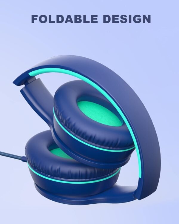 ELECDER i45 On-Ear Headphones with Microphone - Foldable Stereo Bass, Portable Wired Headphones with No-Tangle 1.5M Cord, 3.5MM Jack for School/Kids/Teens/Smartphones/Travel/Tablet - Blue
