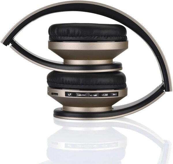 PowerLocus Wireless Bluetooth Over-Ear Stereo Foldable Headphones, Wired Headsets Rechargeable with Built-in Microphone for iPhone, Samsung, LG, iPad (Gold)