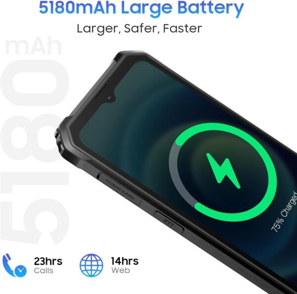 Blackview Phone BV4800, Android 13 4GB+32GB 2TB Expand Rugged Smartphone, 6.56" Incell Screen 5180mAh Rugged Phone, 4G T-Mobile Dual SIM Rugged Smartphone Unlocked, IP69K, 3 Card Slots/Face ID-Black