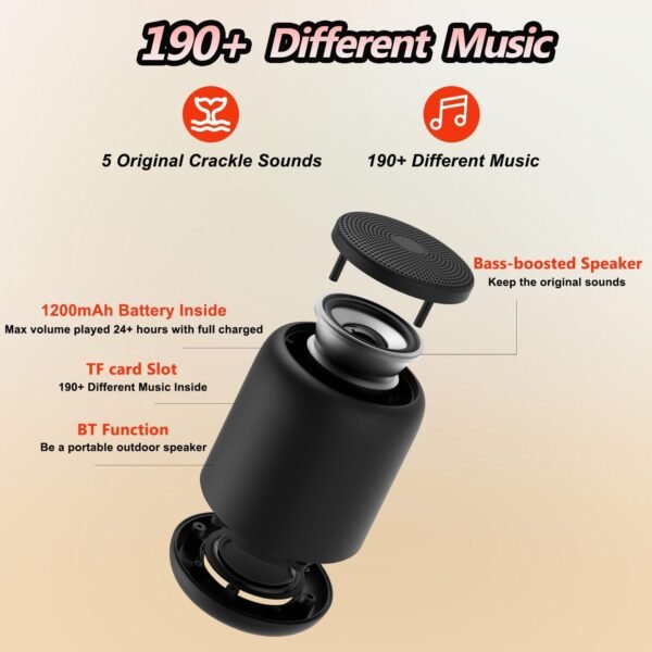 Bass-Boosted Electric Fireplaces Crackler Sound Box,Fire Crackling Speaker Machine,Rechargeable Portable Sound Box for,White Noise,24 Hours Playtime,190+ Different Music