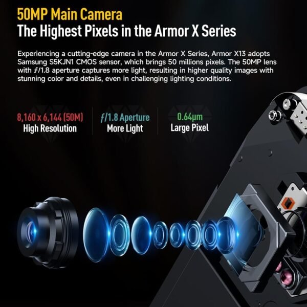 Ulefone Armor X13 12GB+64GB Rugged Smartphone Unlocked, MTK Helio G36 Android 14 Cell Phone, 50MP+24MP Night Vision Camera, 6.52" HD+, 6300mAh, Dual SIM 4G Rugged Phone, NFC/OTG/GPS/FM, Orange