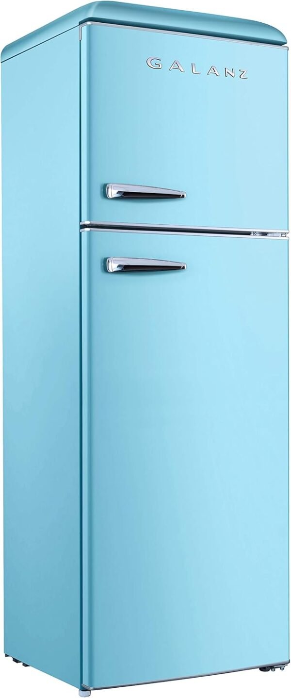 Galanz GLR12TBEEFR Refrigerator, Dual Door Fridge, Adjustable Electrical Thermostat Control with Top Mount Freezer Compartment, Retro Blue, 12.0 Cu Ft
