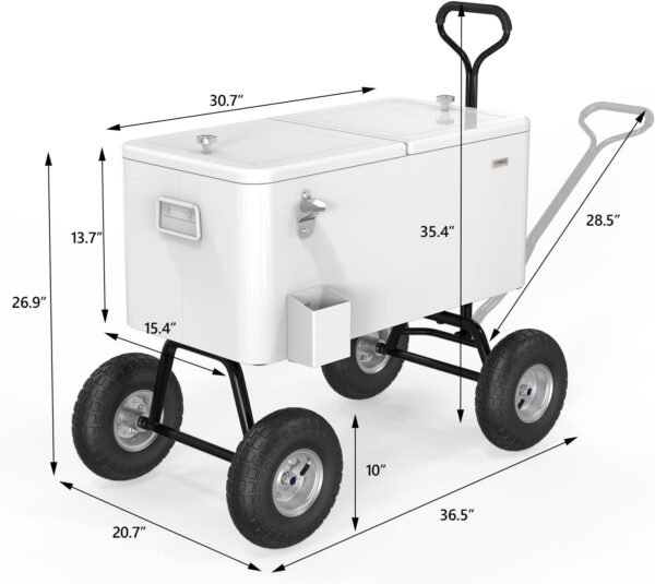 VINGLI 80 Quart Wagon Rolling Cooler Ice Chest, w/Long Handle and 10" Wheels, Portable Beach Patio Party Bar Cold Drink Beverage, Outdoor Park Cart on Wheels